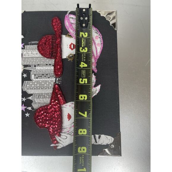 Vintage Black Cigar Box Purse Ladies NIGHT OUT Bamboo Handle Hand Bag Red Hat - Picture 7 of 7